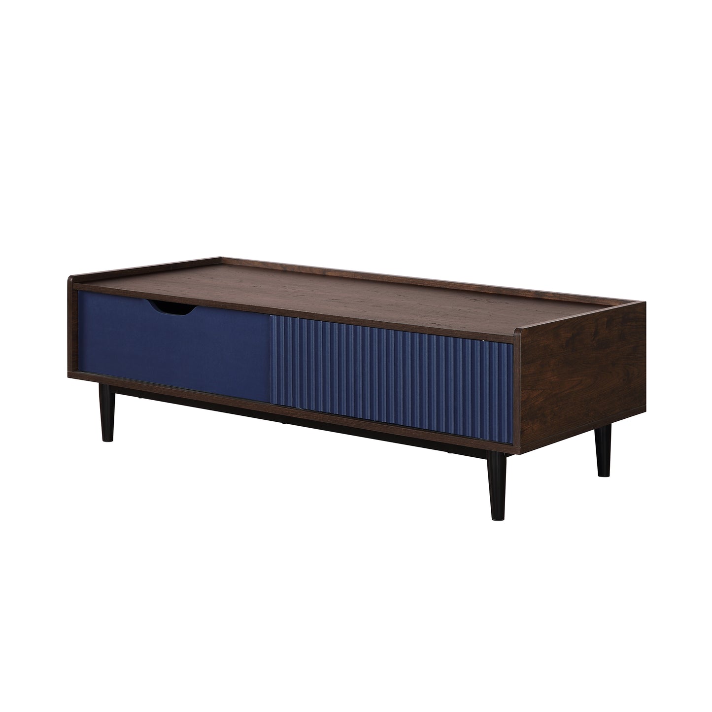 Manhattan Comfort Duane Modern Ribbed Coffee Table with Drawer and Shelf in Dark Brown and Navy Blue CT-11GLF-NB