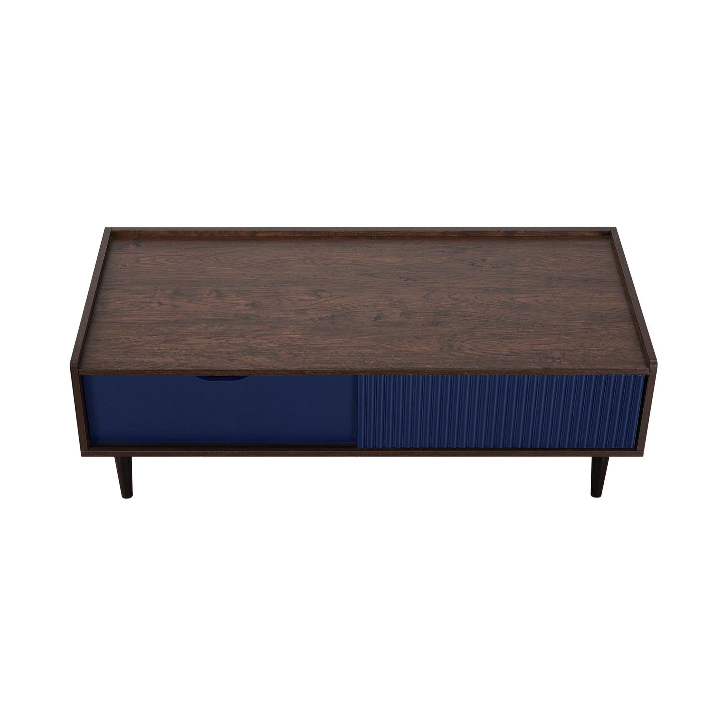 Manhattan Comfort Duane Modern Ribbed Coffee Table with Drawer and Shelf in Dark Brown and Navy Blue CT-11GLF-NB