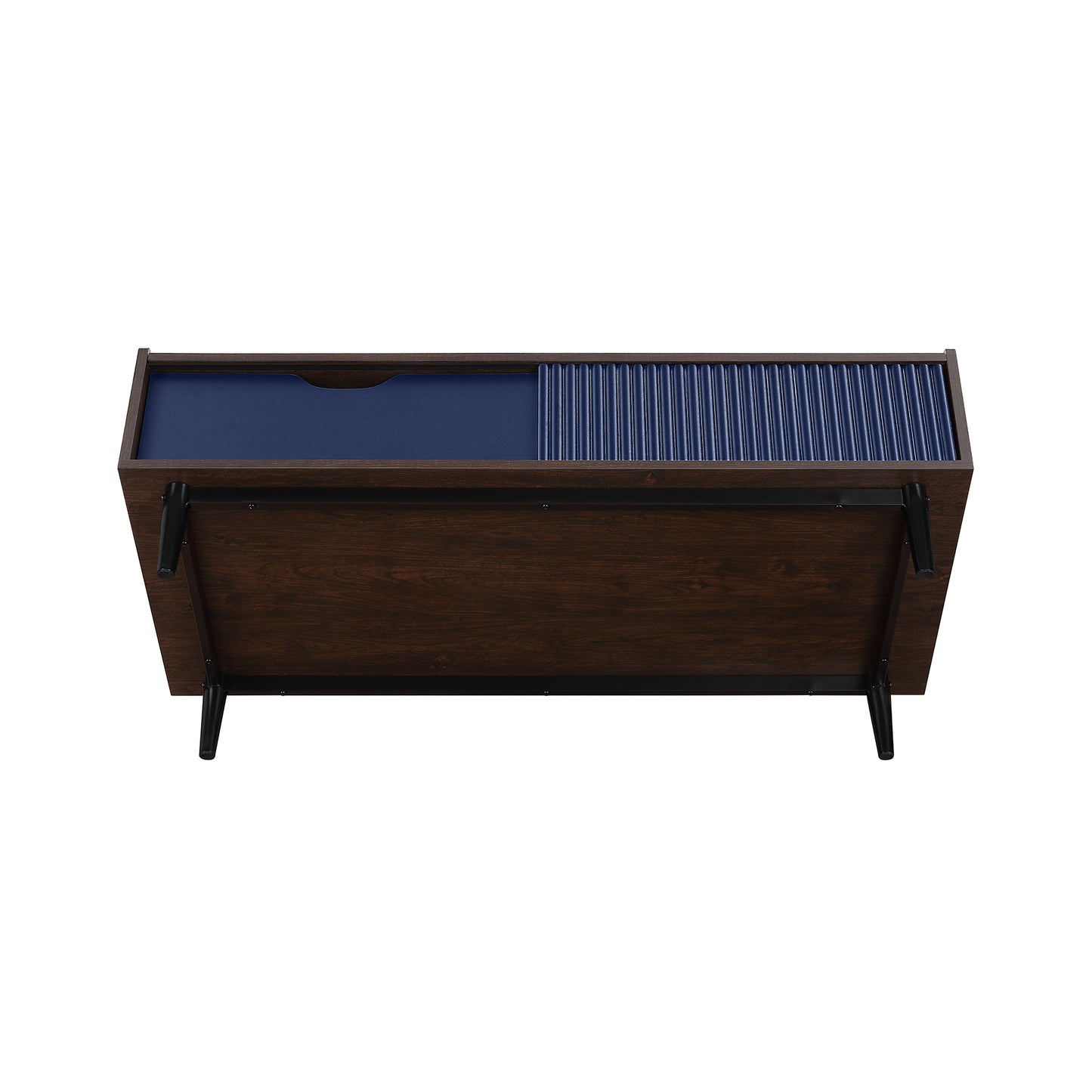 Manhattan Comfort Duane Modern Ribbed Coffee Table with Drawer and Shelf in Dark Brown and Navy Blue CT-11GLF-NB