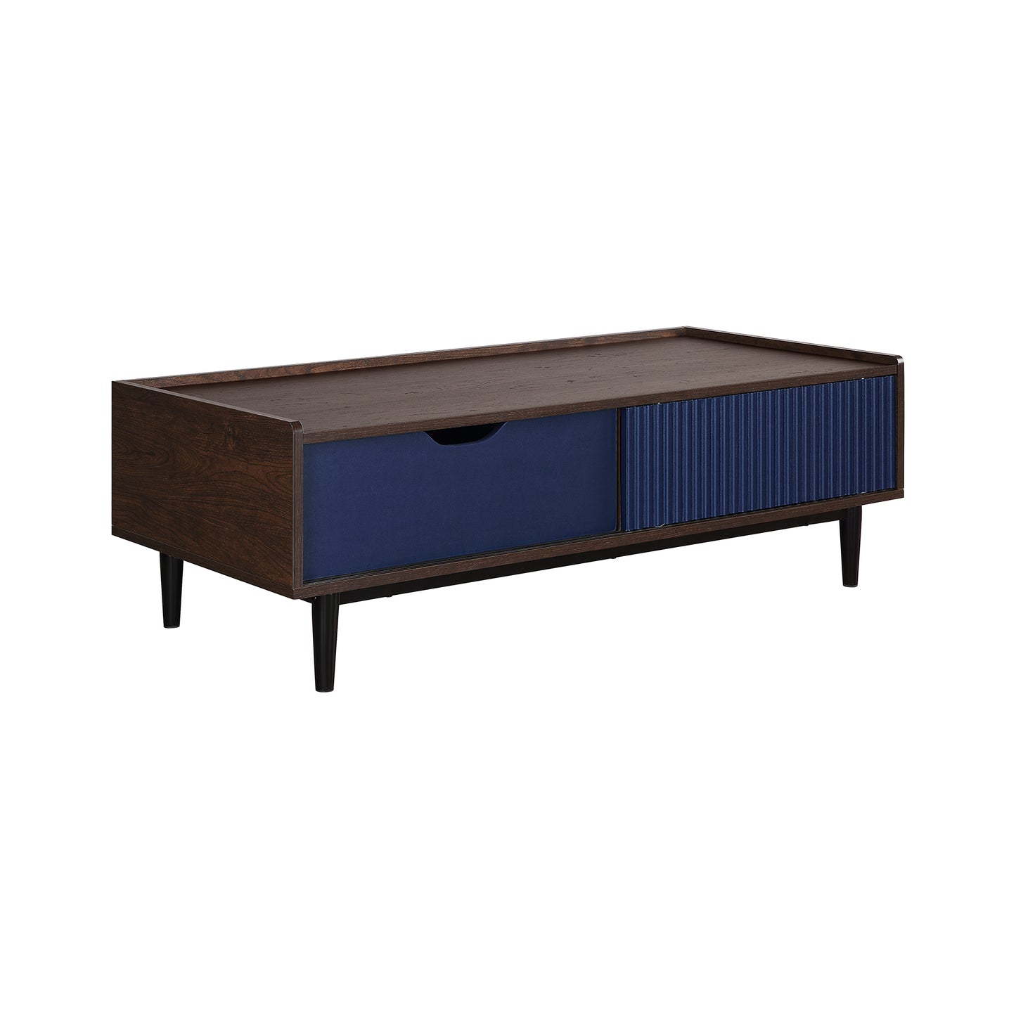 Manhattan Comfort Duane Modern Ribbed Coffee Table with Drawer and Shelf in Dark Brown and Navy Blue CT-11GLF-NB