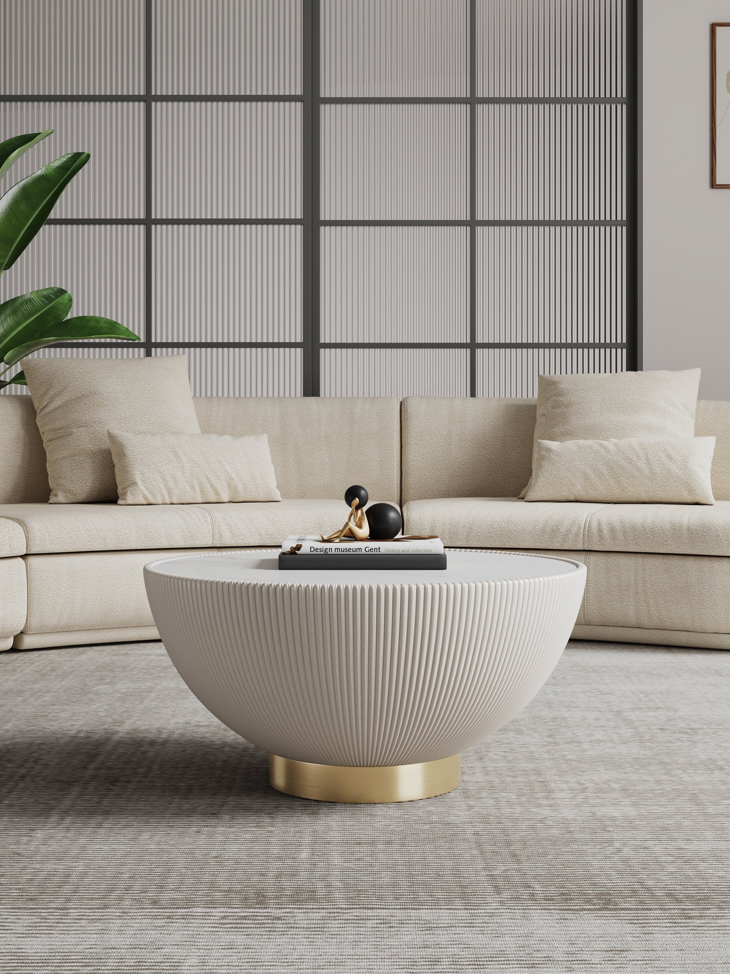 Anderson Modern Sintered Stone Top Upholstered Coffee Table in Cream CT012-CR