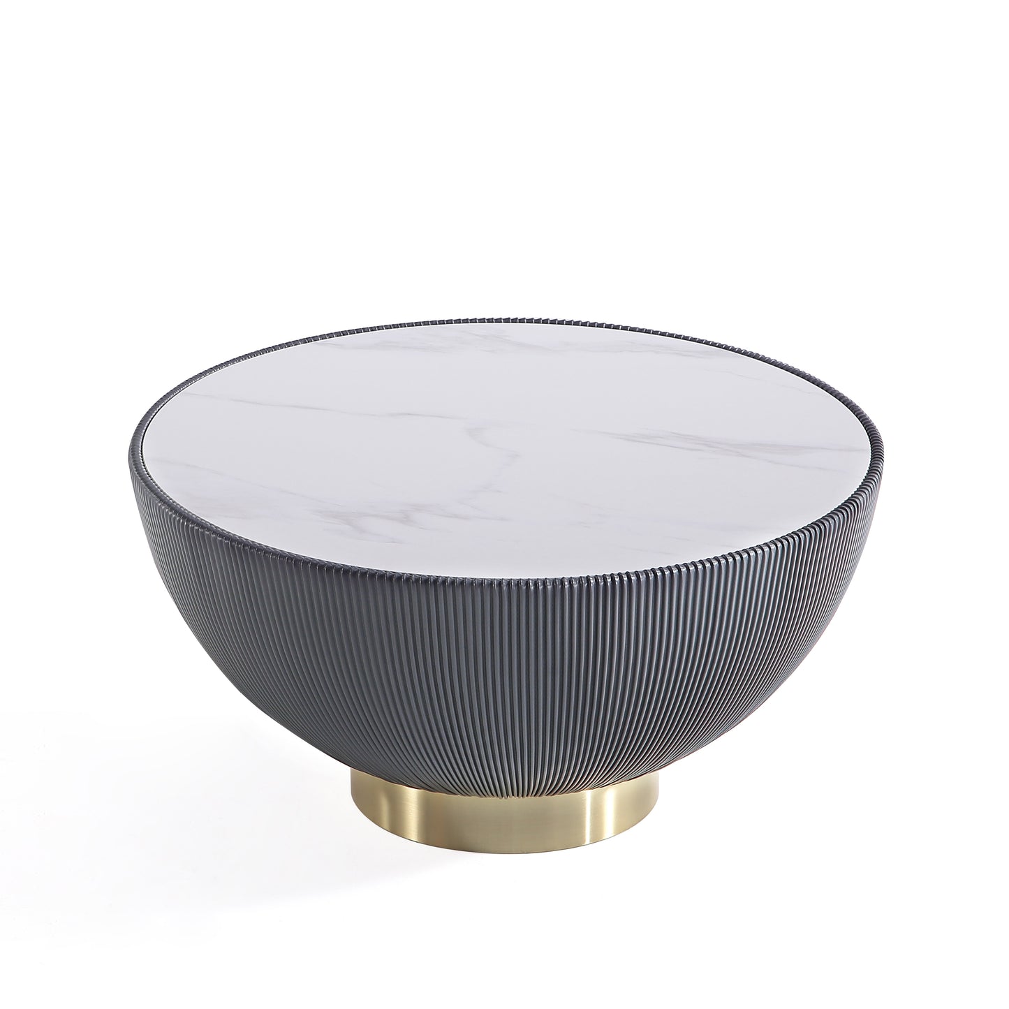 Manhattan Comfort Modern Anderson Coffee Table Upholstered in Grey Leatherette with Ceramic Faux Marble Tabletop CT012-GY