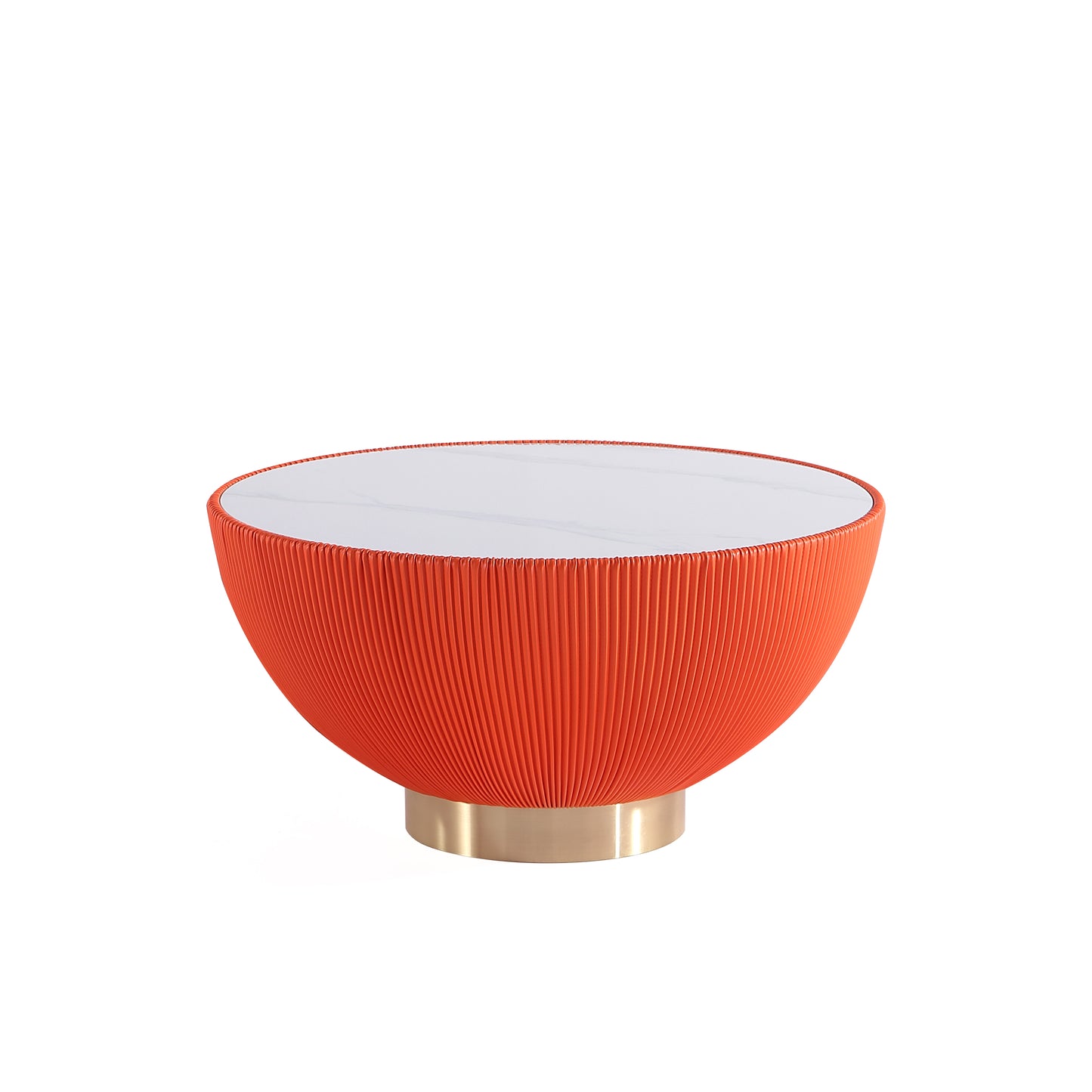Manhattan Comfort Modern Anderson Coffee Table Upholstered in Orange Leatherette with Ceramic Faux Marble Tabletop CT012-OR