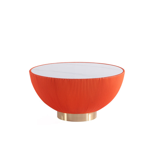 Manhattan Comfort Modern Anderson Coffee Table Upholstered in Orange Leatherette with Ceramic Faux Marble Tabletop CT012-OR
