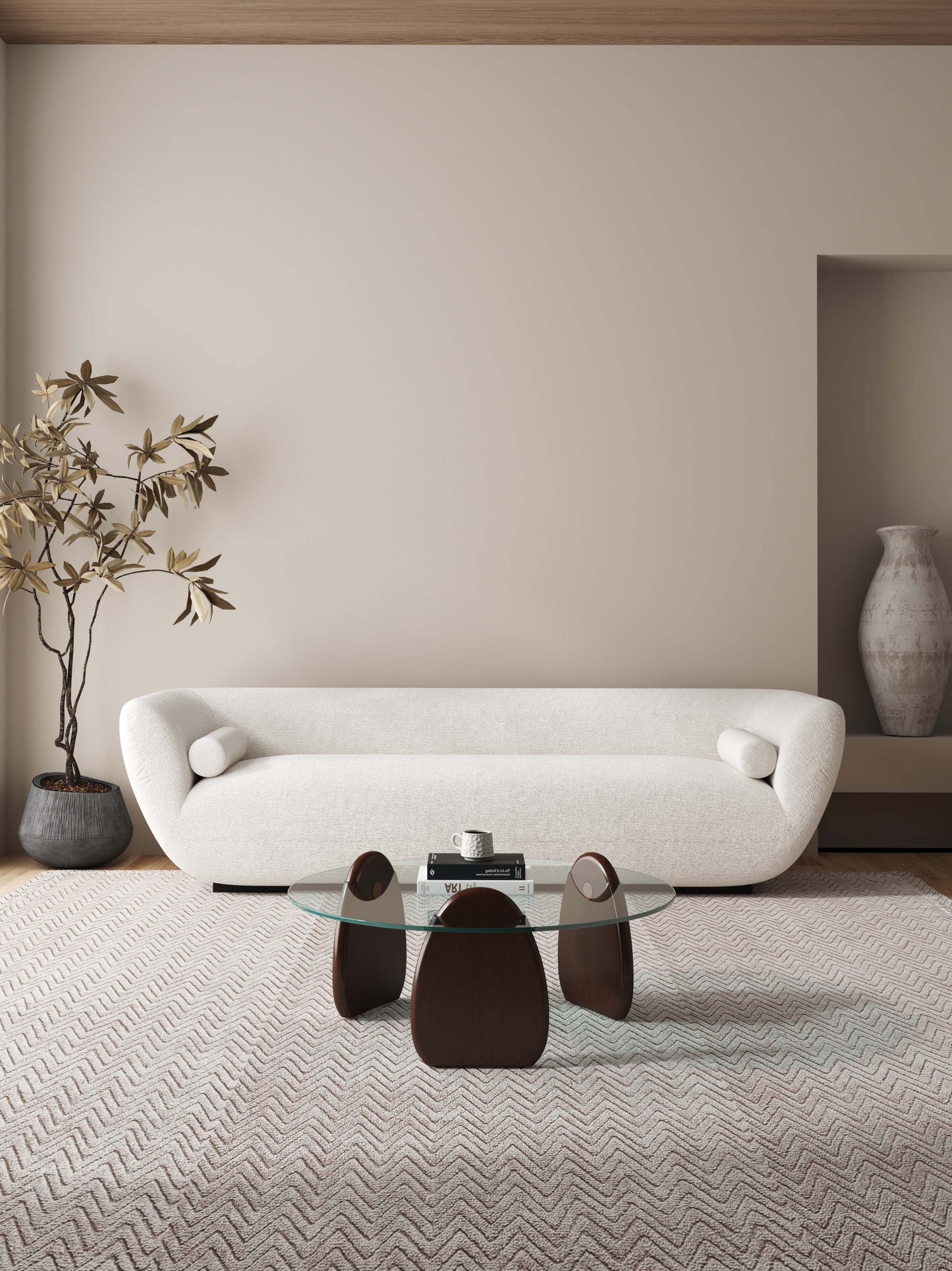 Artesia Modern Glam Glass Top Wood Coffee Table in Walnut CT015