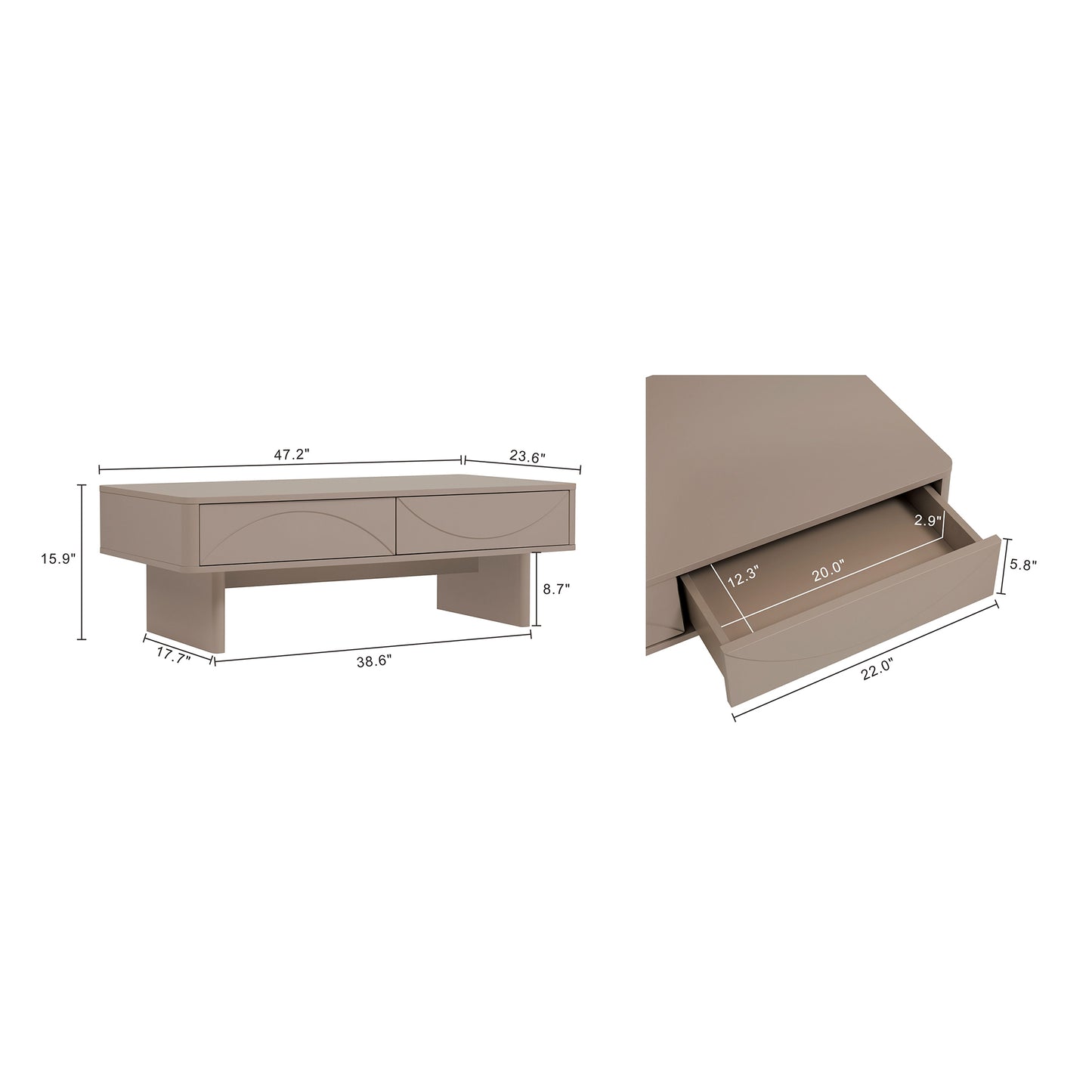 Ella Modern 47" Coffee Table in Mocha CT020-MO