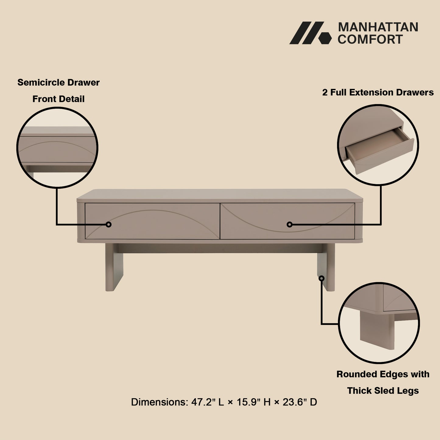 Ella Modern 47" Coffee Table in Mocha CT020-MO