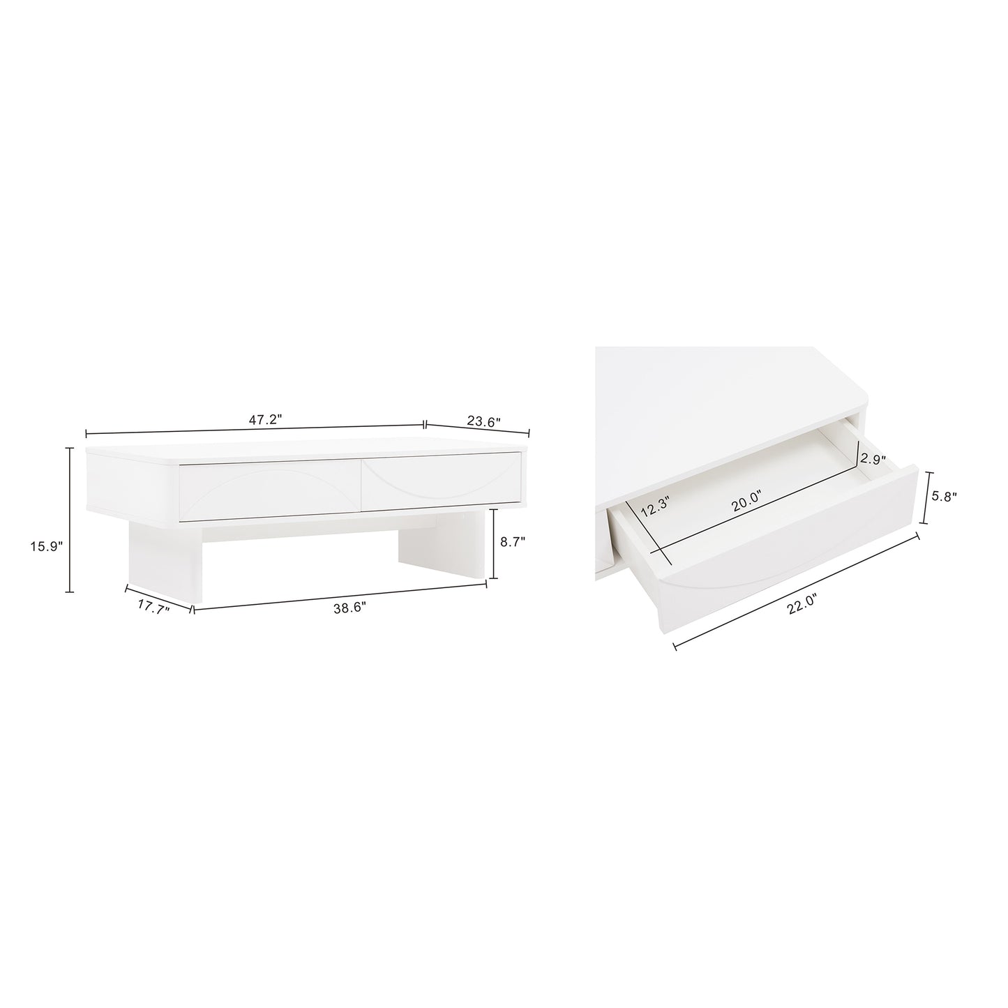Ella Modern 47" Coffee Table in White CT020-WH
