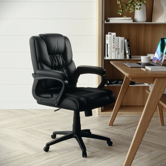 Flash Fundamentals Big & Tall 400 lb. Rated Black LeatherSoft Swivel Office Chair with Padded Arms Black CX-1179H-BK-GG