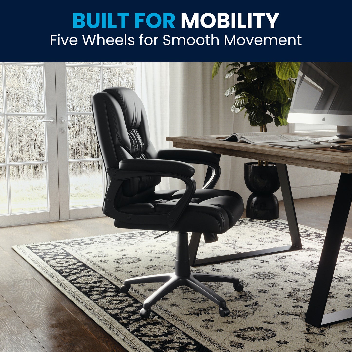 Flash Fundamentals Big & Tall 400 lb. Rated Black LeatherSoft Swivel Office Chair with Padded Arms Black