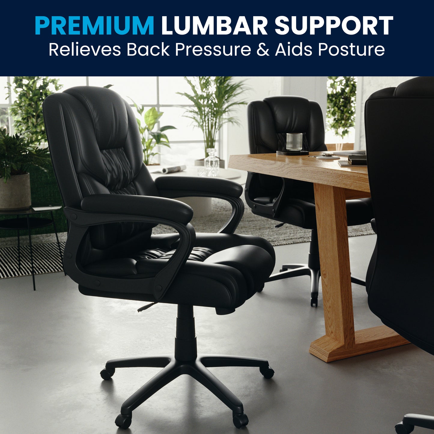Flash Fundamentals Big & Tall 400 lb. Rated Black LeatherSoft Swivel Office Chair with Padded Arms Black