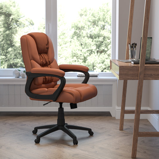 Flash Fundamentals Big & Tall 400 lb. Rated Brown LeatherSoft Swivel Office Chair with Padded Arms Brown CX-1179H-BR-GG