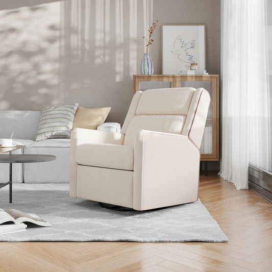 Cash Swivel Glider Rocker Recliner Chair, Manual 360 Degree Swivel Recliner Perfect for Living Room, Bedroom, or Nursery in Cream Upholstery Cream