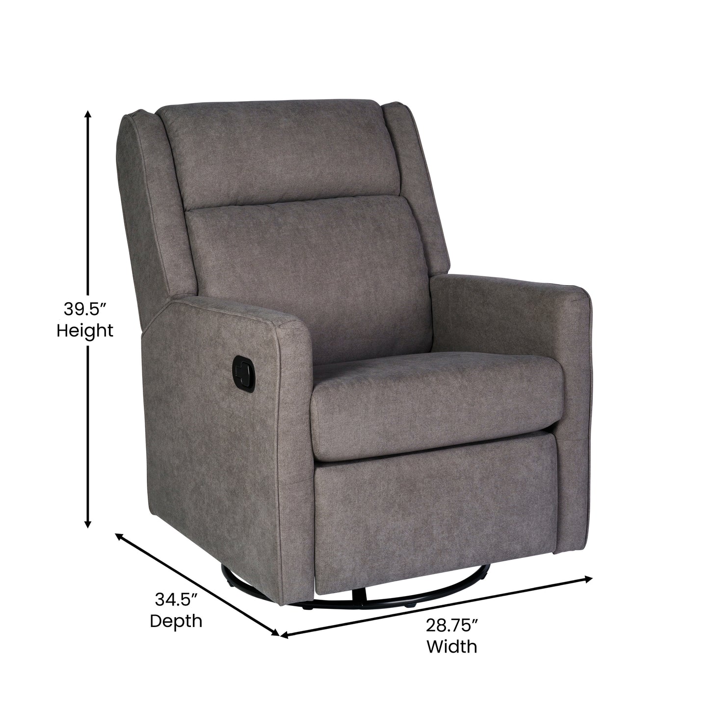 Cash Swivel Glider Rocker Recliner Chair, Manual 360 Degree Swivel Recliner Perfect for Living Room, Bedroom, or Nursery in Dark Gray Upholstery Dark Gray