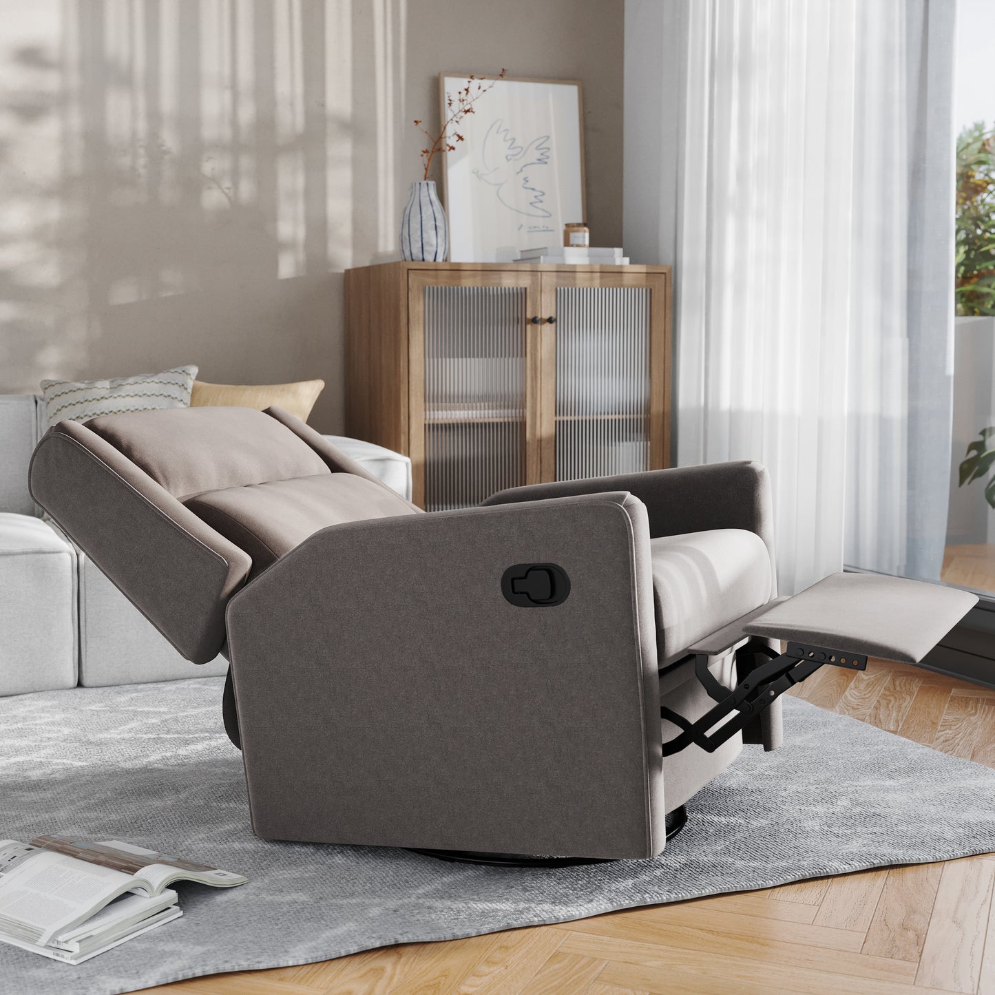 Cash Swivel Glider Rocker Recliner Chair, Manual 360 Degree Swivel Recliner Perfect for Living Room, Bedroom, or Nursery in Dark Gray Upholstery Dark Gray