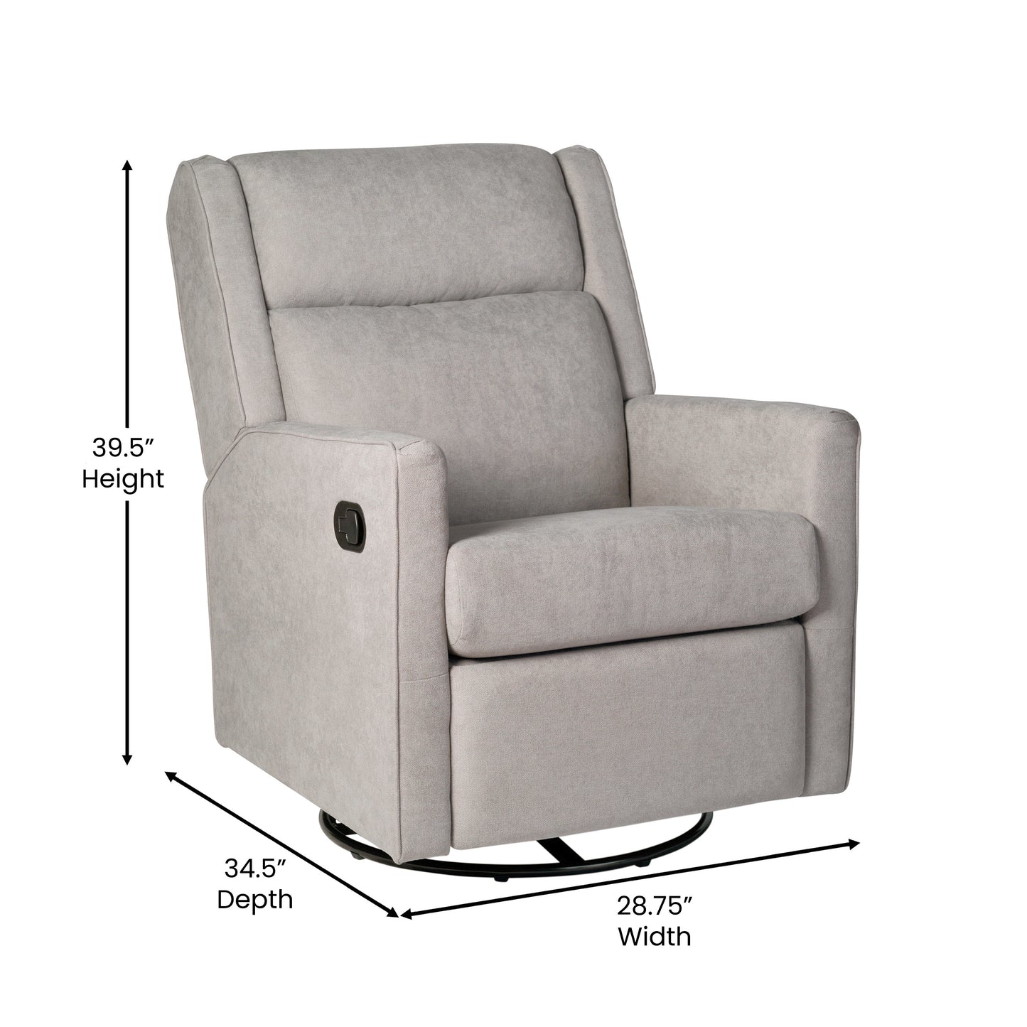 Cash Swivel Glider Rocker Recliner Chair, Manual 360 Degree Swivel Recliner Perfect for Living Room, Bedroom, or Nursery in Light Gray Upholstery Light Gray