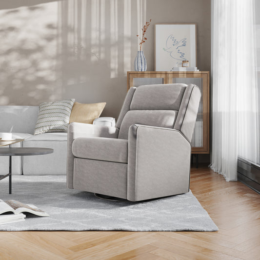 Cash Swivel Glider Rocker Recliner Chair, Manual 360 Degree Swivel Recliner Perfect for Living Room, Bedroom, or Nursery in Light Gray Upholstery Light Gray