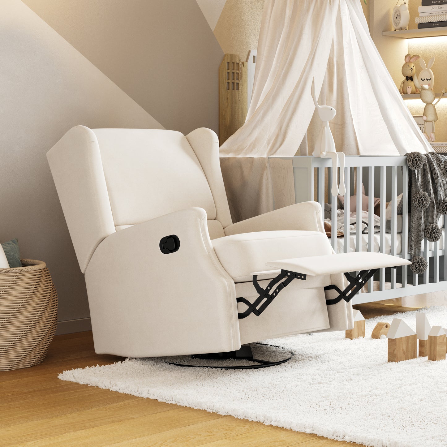 Omma Swivel Glider Rocker Recliner Chair, Manual 360 Degree Swivel Wingback Recliner Perfect for Living Room, Bedroom, or Nursery in Cream Cream