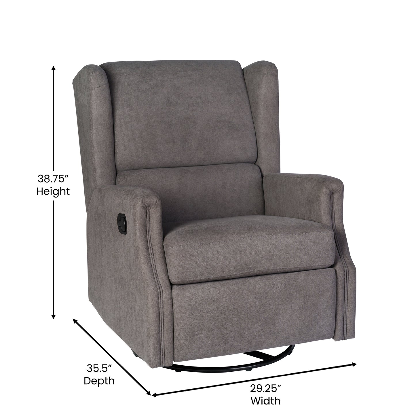 Omma Swivel Glider Rocker Recliner Chair, Manual 360 Degree Swivel Wingback Recliner Perfect for Living Room, Bedroom, or Nursery in Dark Gray Dark Gray