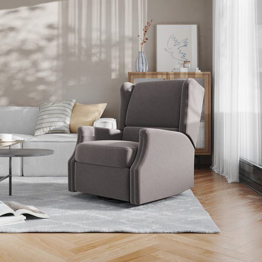 Omma Swivel Glider Rocker Recliner Chair, Manual 360 Degree Swivel Wingback Recliner Perfect for Living Room, Bedroom, or Nursery in Dark Gray Dark Gray