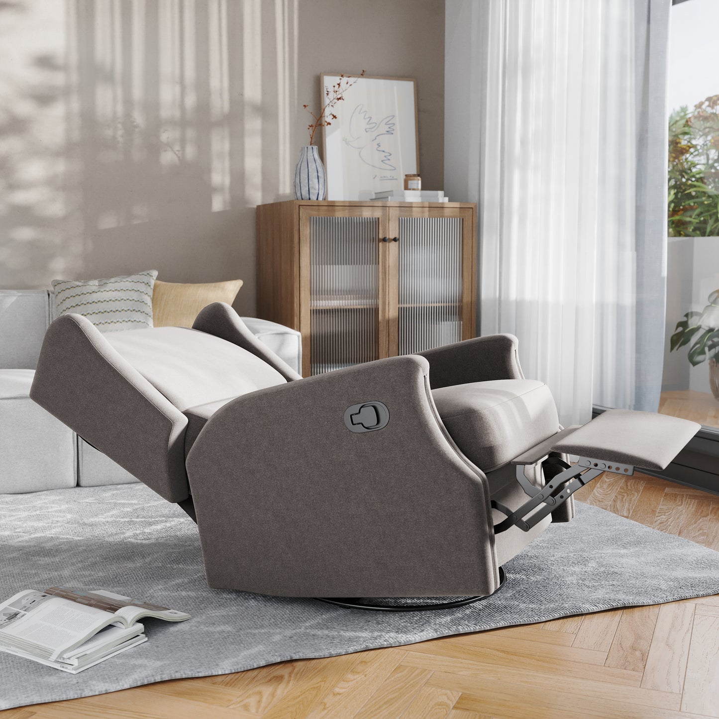 Omma Swivel Glider Rocker Recliner Chair, Manual 360 Degree Swivel Wingback Recliner Perfect for Living Room, Bedroom, or Nursery in Dark Gray Dark Gray
