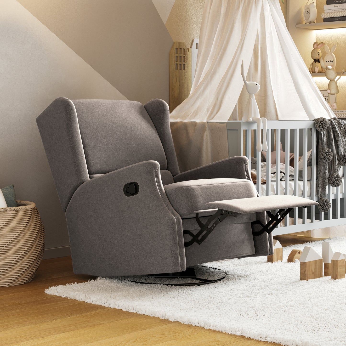 Omma Swivel Glider Rocker Recliner Chair, Manual 360 Degree Swivel Wingback Recliner Perfect for Living Room, Bedroom, or Nursery in Dark Gray Dark Gray