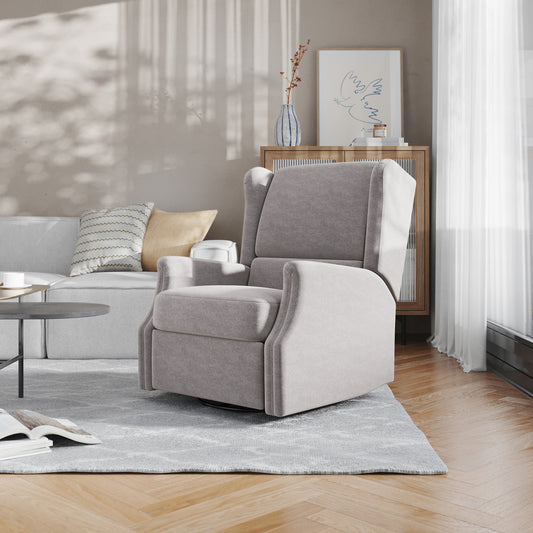 Omma Swivel Glider Rocker Recliner Chair, Manual 360 Degree Swivel Wingback Recliner Perfect for Living Room, Bedroom, or Nursery in Light Gray Light Gray