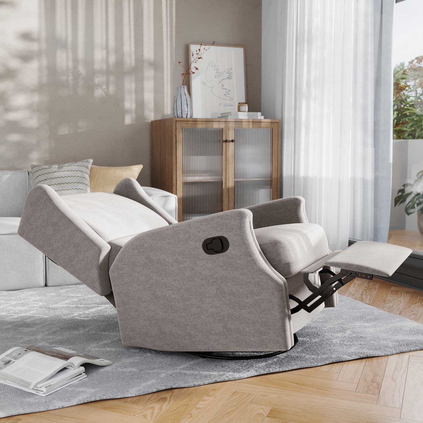 Omma Swivel Glider Rocker Recliner Chair, Manual 360 Degree Swivel Wingback Recliner Perfect for Living Room, Bedroom, or Nursery in Light Gray Light Gray