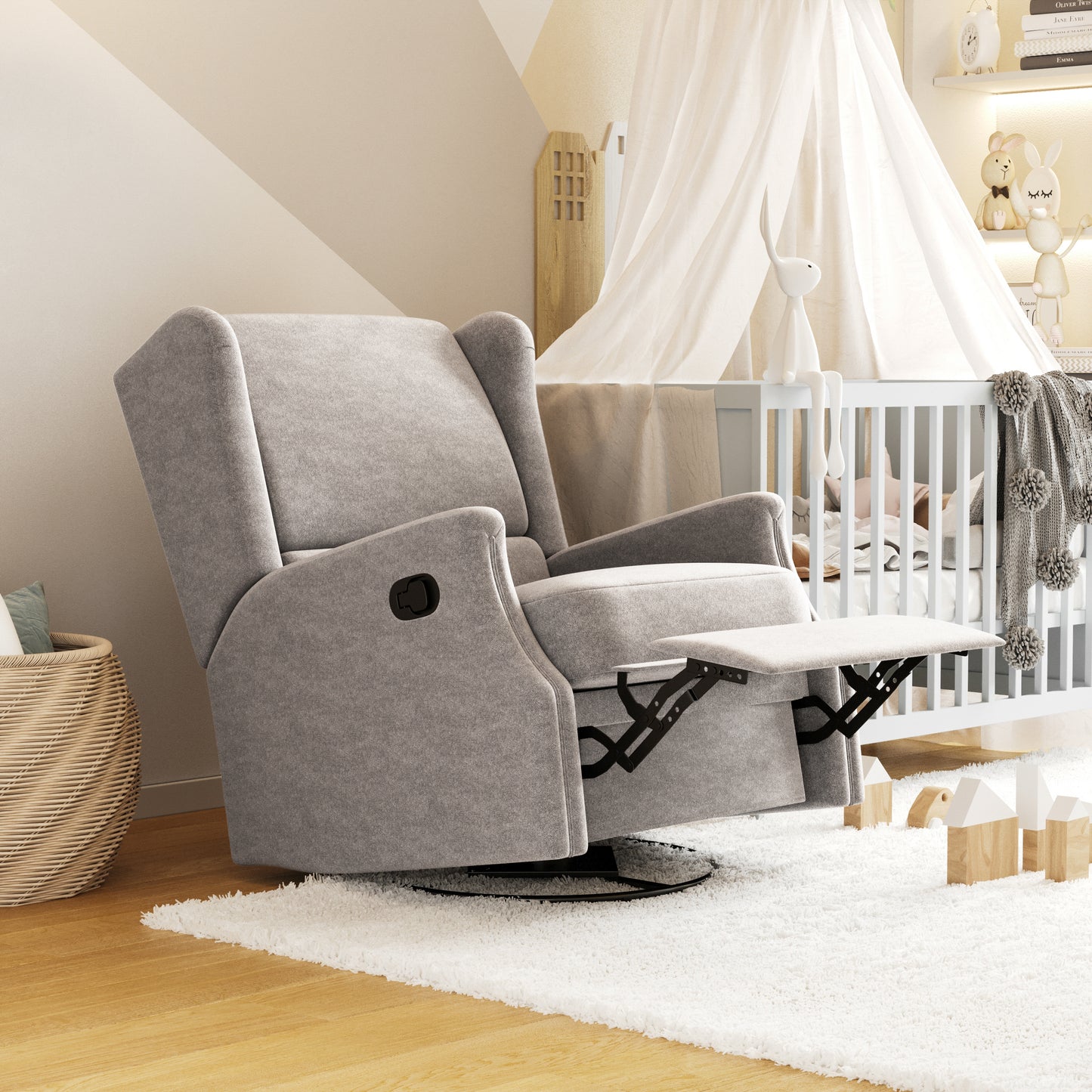 Omma Swivel Glider Rocker Recliner Chair, Manual 360 Degree Swivel Wingback Recliner Perfect for Living Room, Bedroom, or Nursery in Light Gray Light Gray
