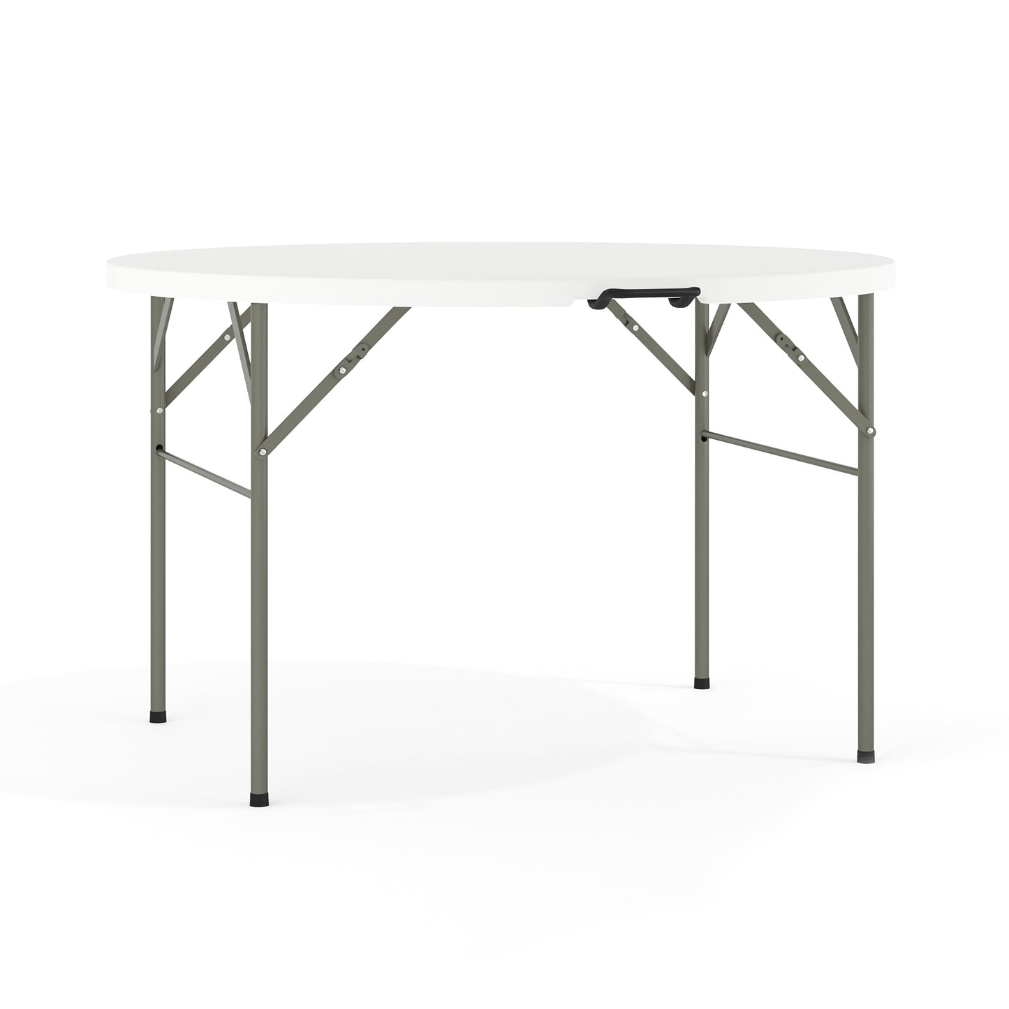 Freeman 4-Foot Round Bi-Fold Granite White Plastic Banquet and Event Folding Table with Carrying Handle Granite White