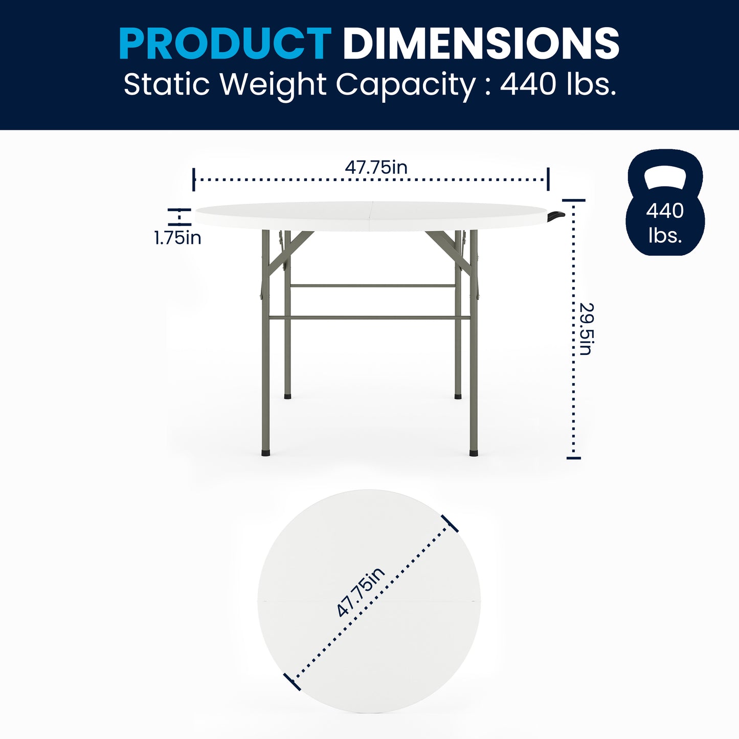 Freeman 4-Foot Round Bi-Fold Granite White Plastic Banquet and Event Folding Table with Carrying Handle Granite White