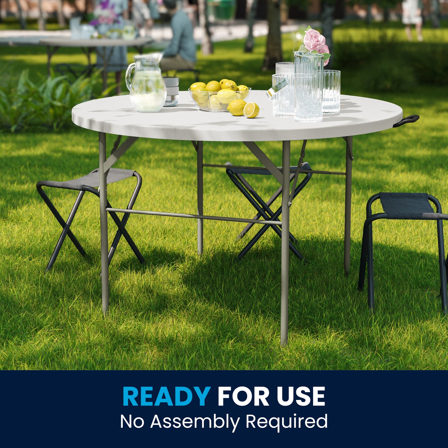Freeman 4-Foot Round Bi-Fold Granite White Plastic Banquet and Event Folding Table with Carrying Handle Granite White
