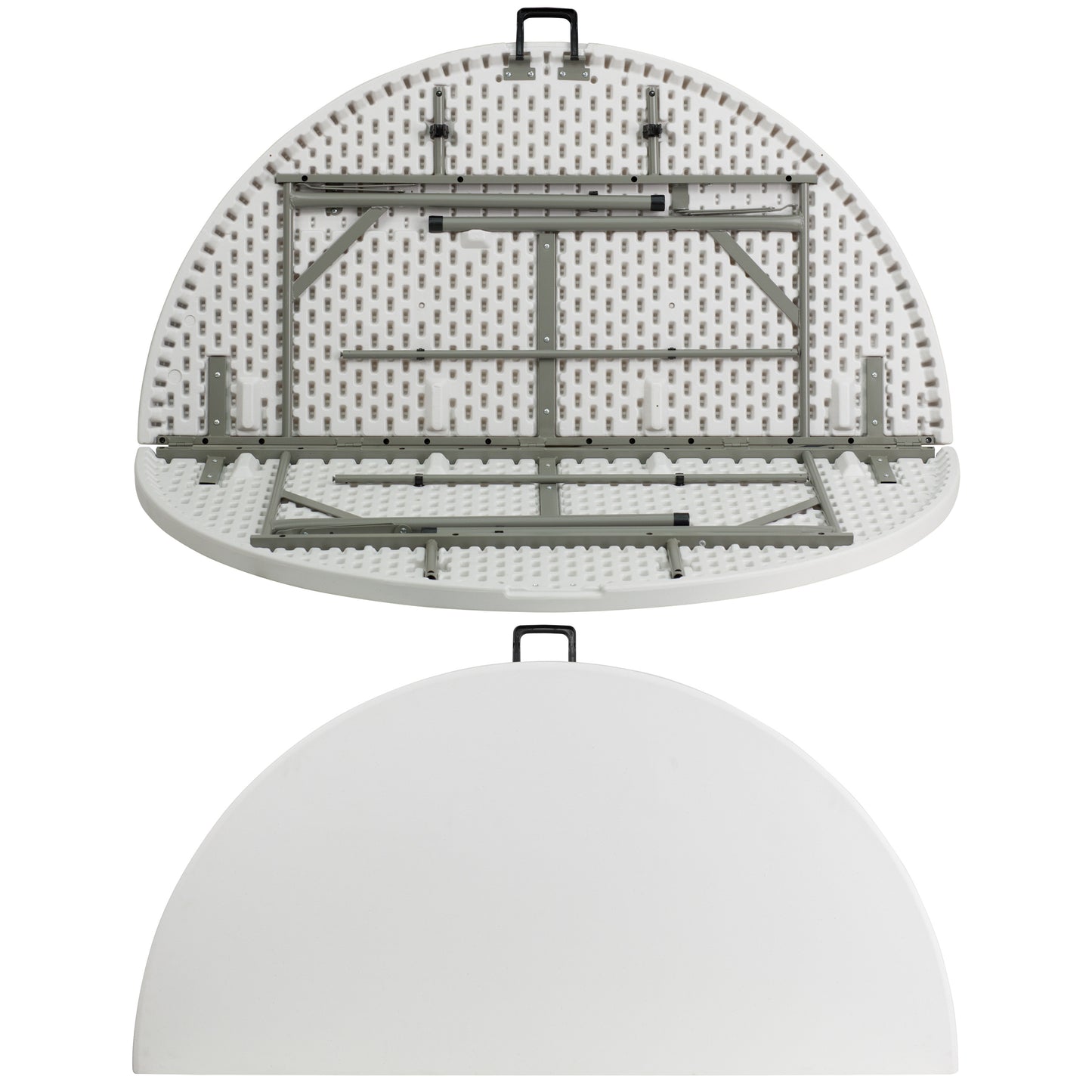 Scarborough 5-Foot Round Bi-Fold White Plastic Folding Table with Carrying Handle Granite White