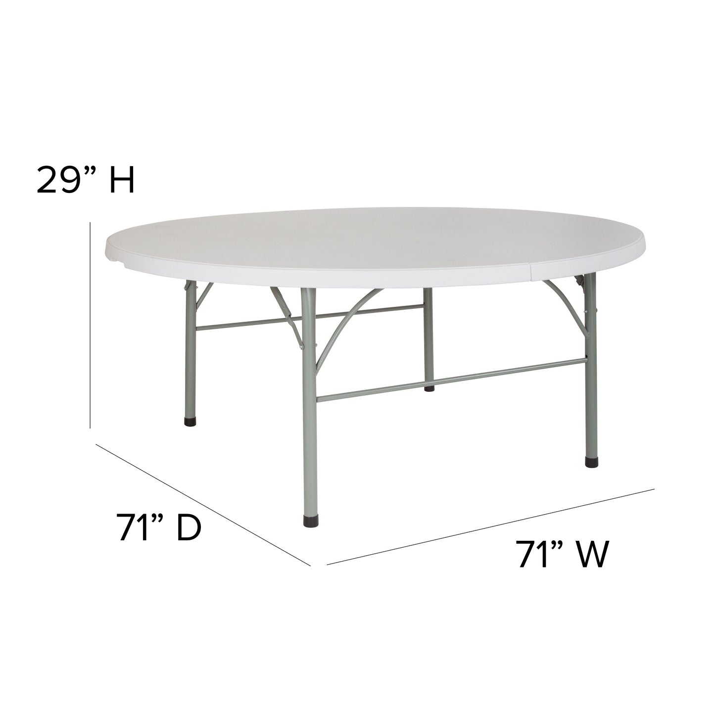 Stonewall 6-Foot Round Bi-Fold Granite White Plastic Banquet and Event Folding Table with Carrying Handle Granite White