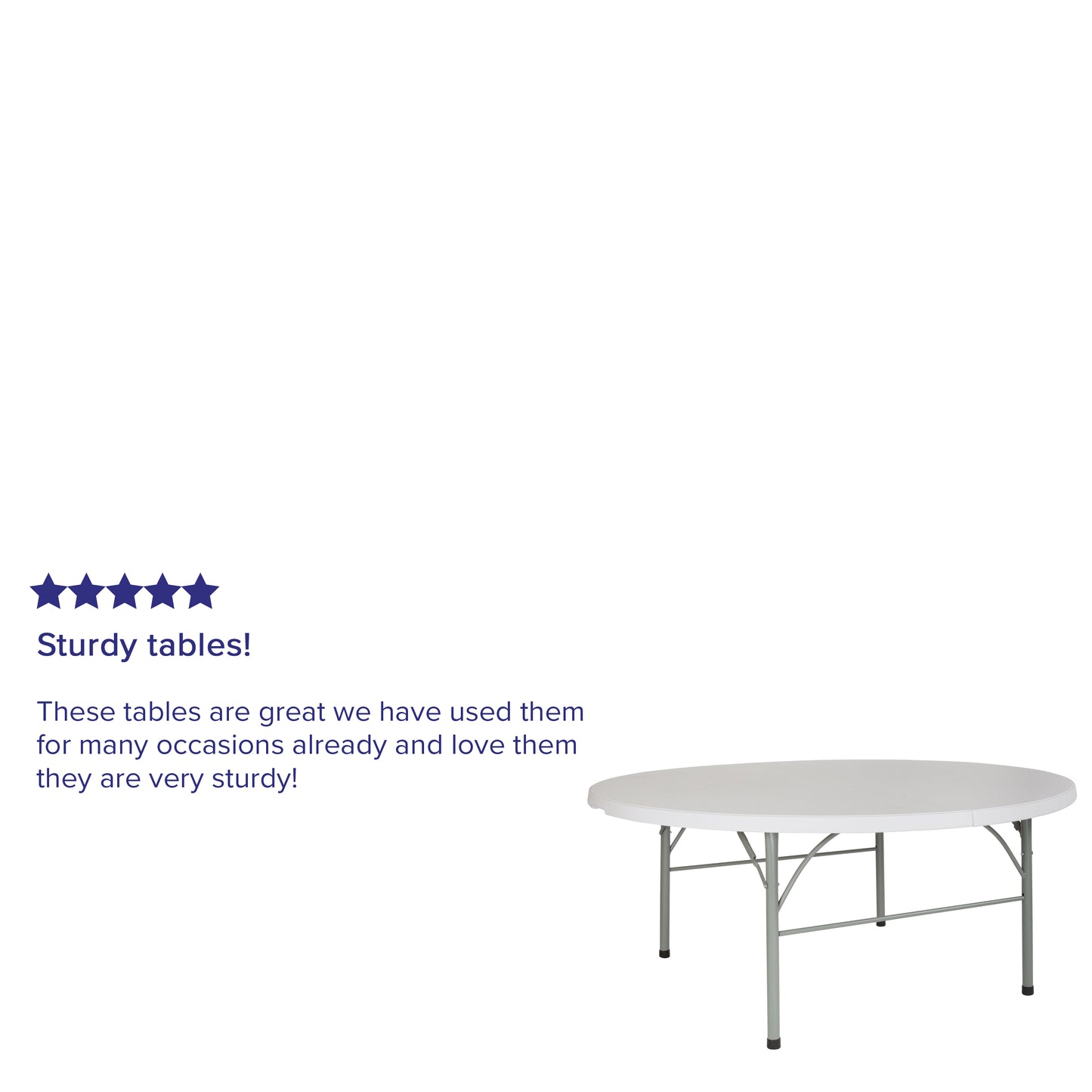 Stonewall 6-Foot Round Bi-Fold Granite White Plastic Banquet and Event Folding Table with Carrying Handle Granite White