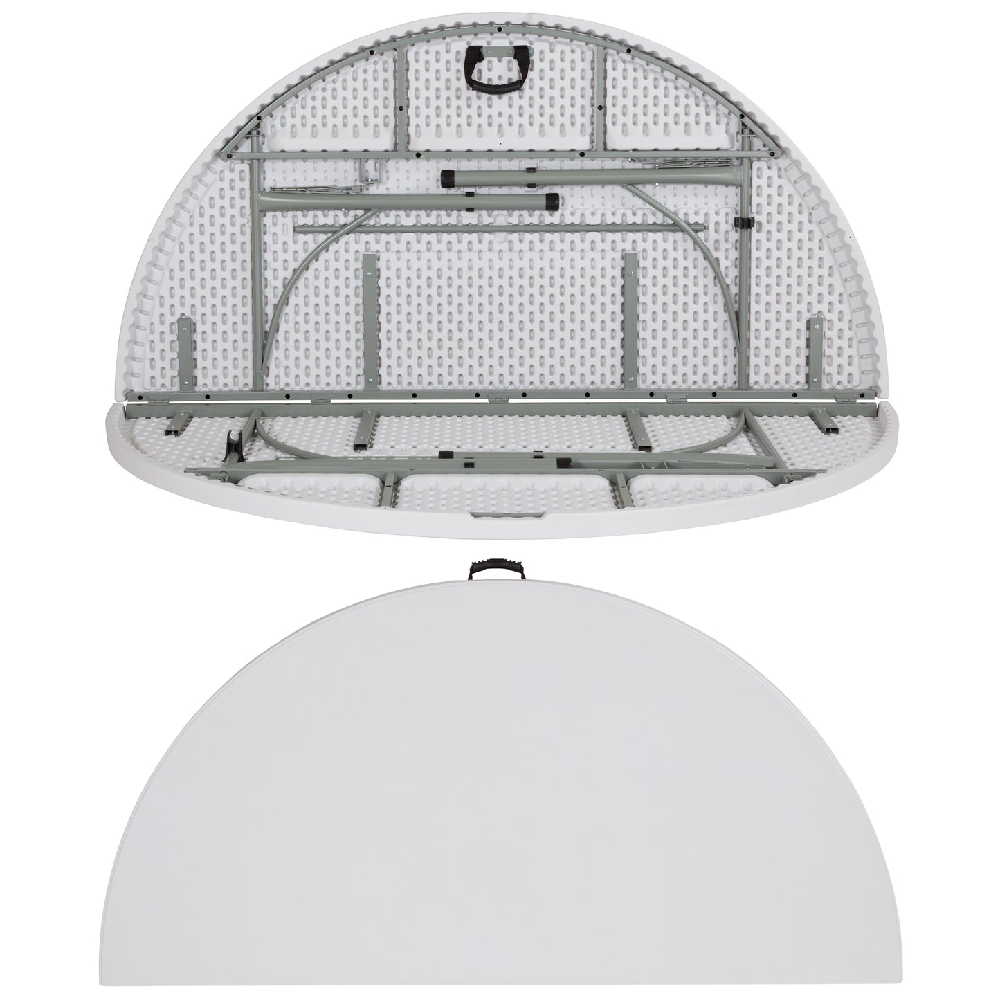 Stonewall 6-Foot Round Bi-Fold Granite White Plastic Banquet and Event Folding Table with Carrying Handle Granite White