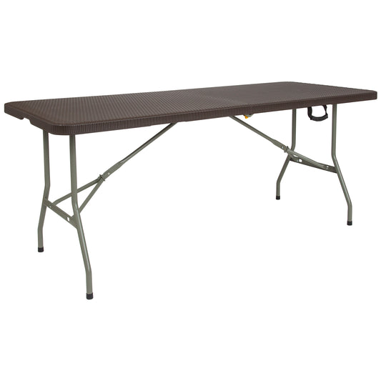 Park 6-Foot Bi-Fold Brown Rattan Plastic Folding Table Brown