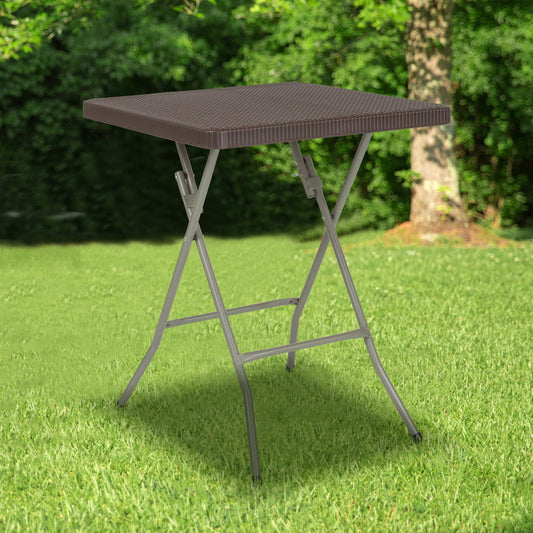 Linburgh 1.95-Foot Square Brown Rattan Plastic Folding Table Brown