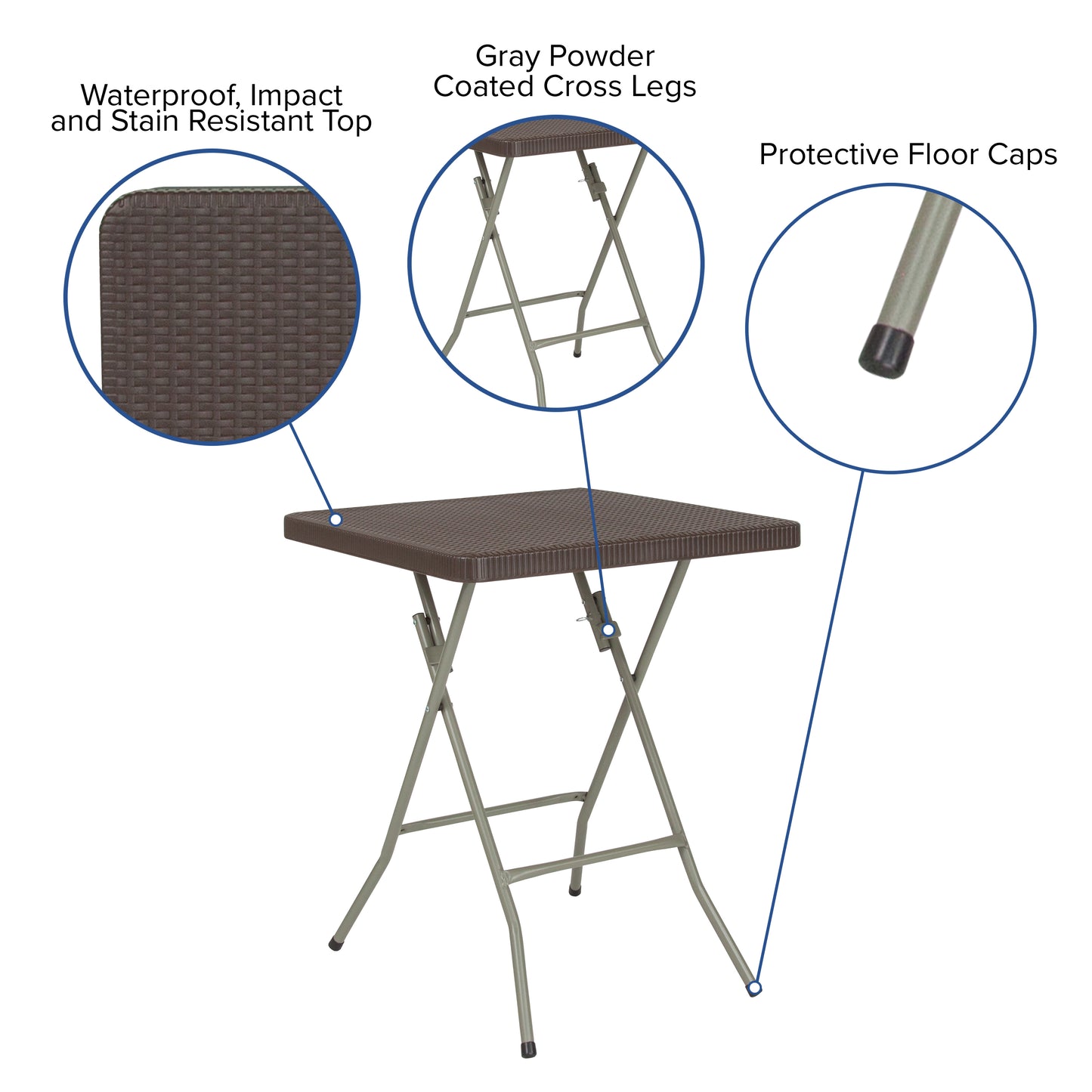 Linburgh 1.95-Foot Square Brown Rattan Plastic Folding Table Brown