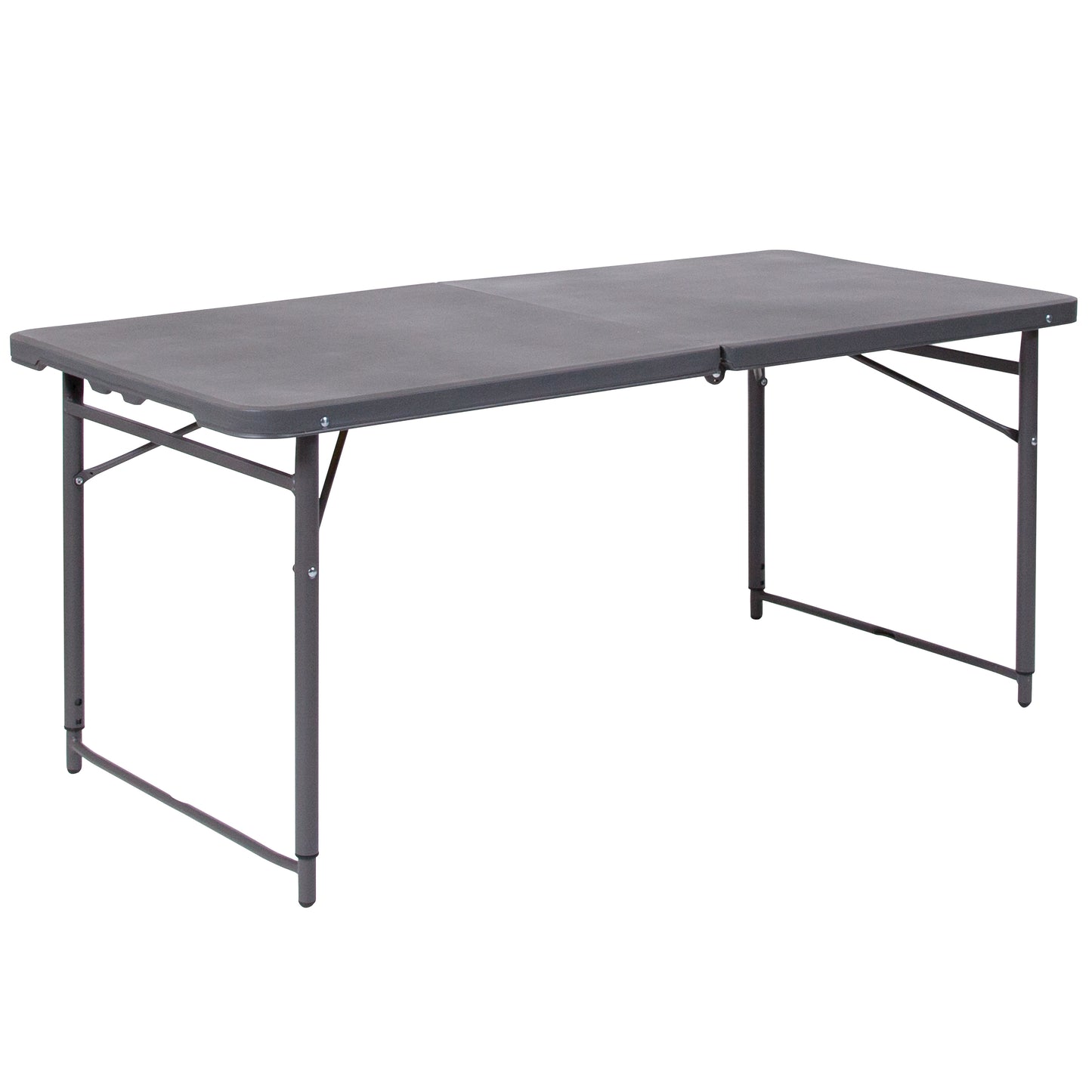 Mills 4-Foot Height Adjustable Bi-Fold Dark Gray Plastic Folding Table with Carrying Handle Dark Gray
