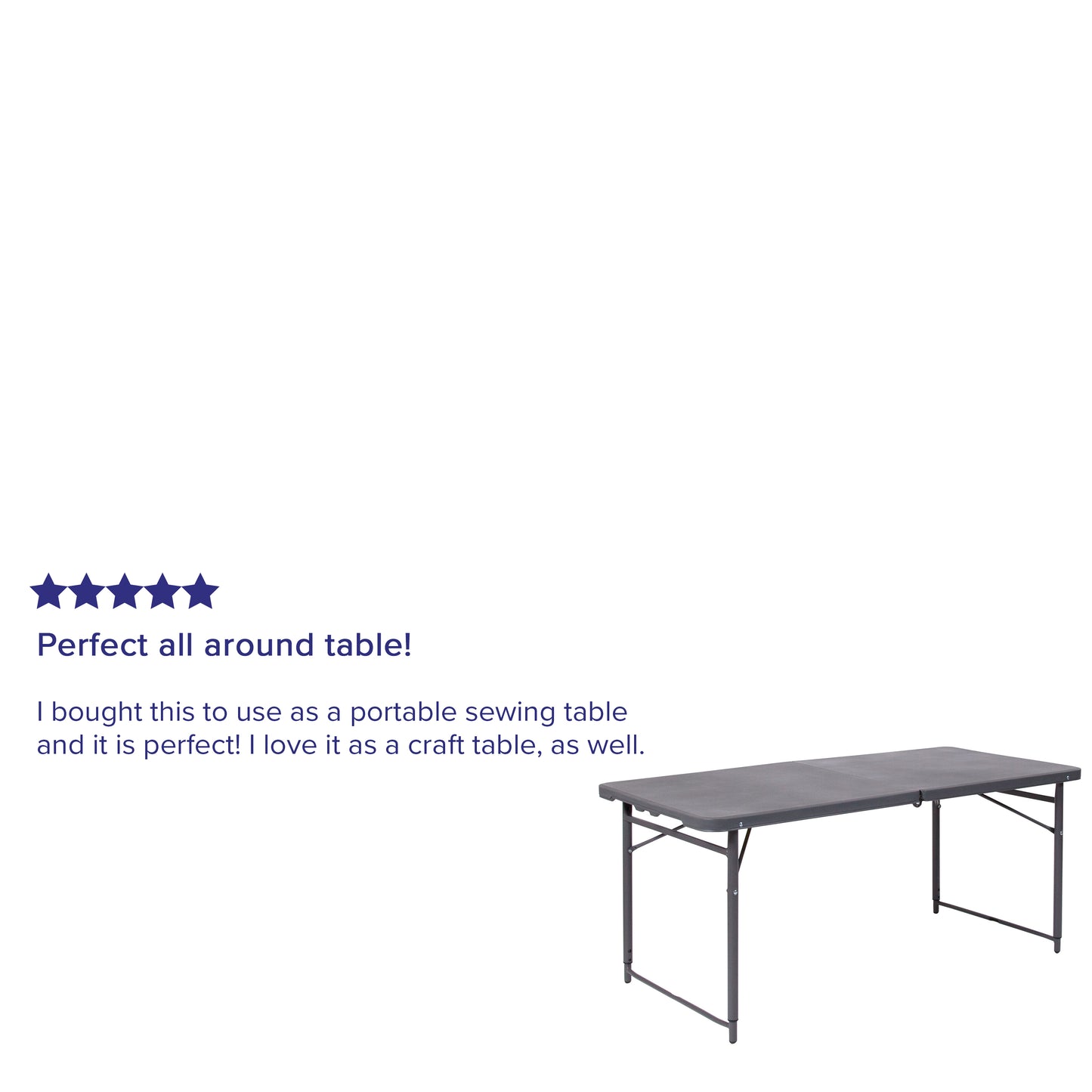 Mills 4-Foot Height Adjustable Bi-Fold Dark Gray Plastic Folding Table with Carrying Handle Dark Gray