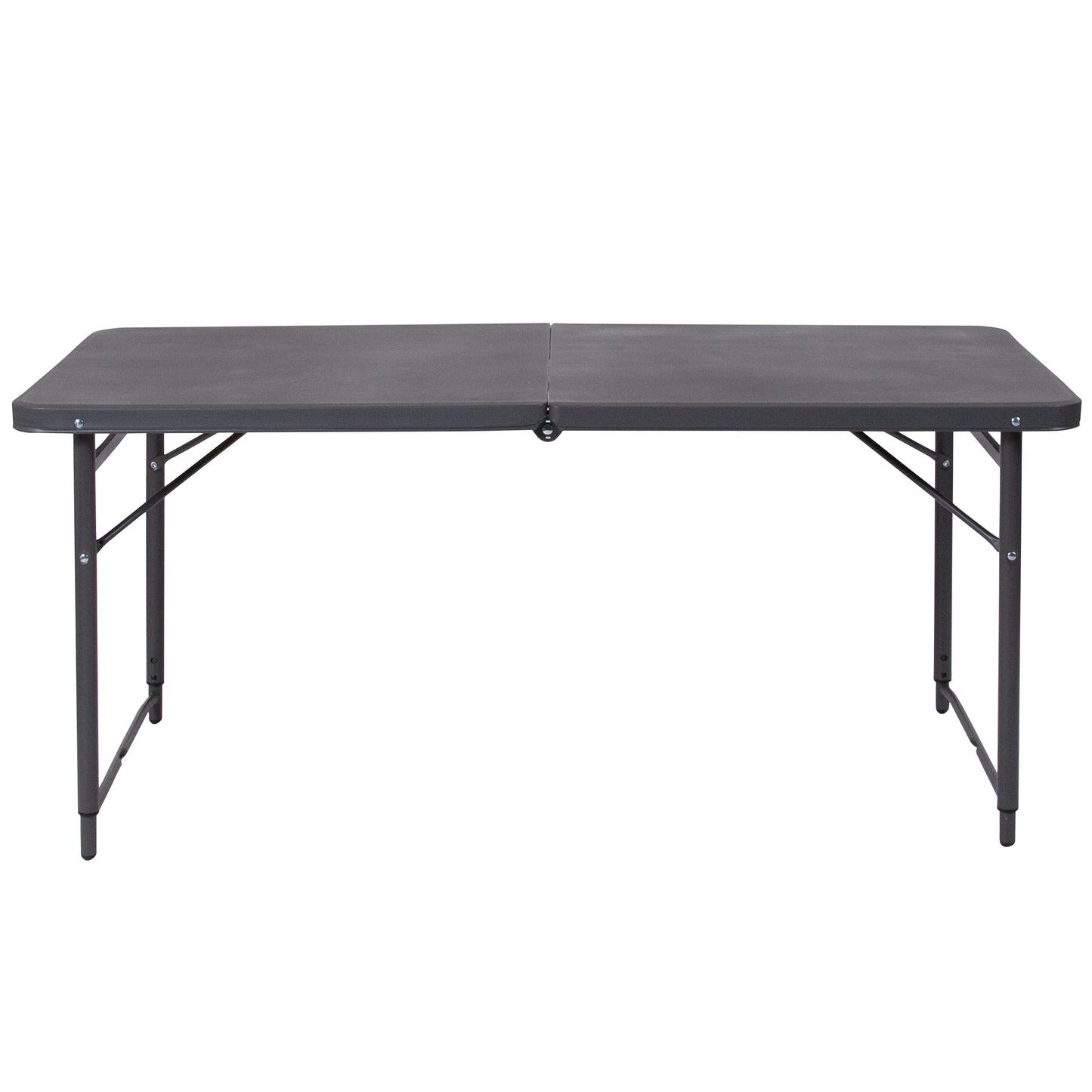 Mills 4-Foot Height Adjustable Bi-Fold Dark Gray Plastic Folding Table with Carrying Handle Dark Gray