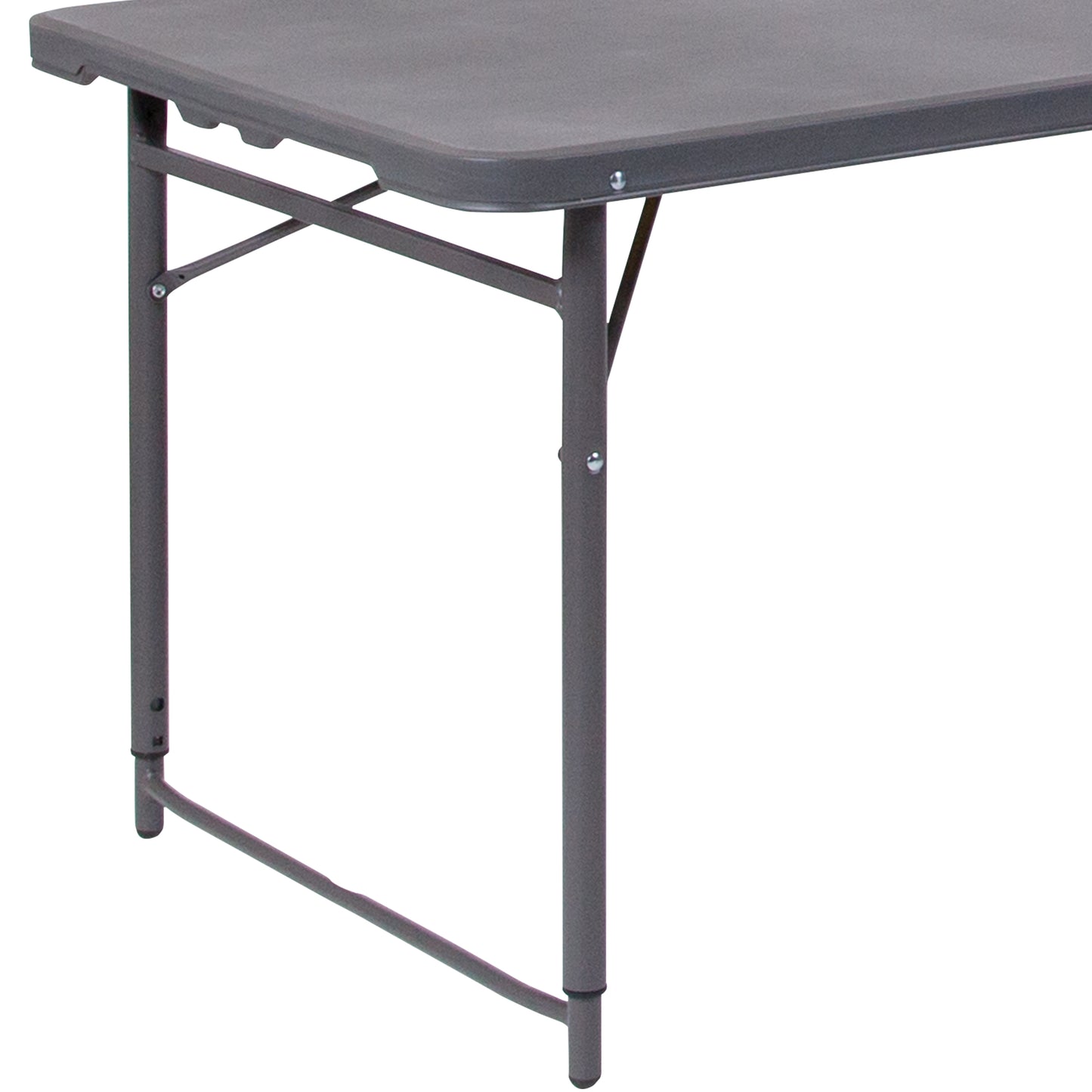 Mills 4-Foot Height Adjustable Bi-Fold Dark Gray Plastic Folding Table with Carrying Handle Dark Gray