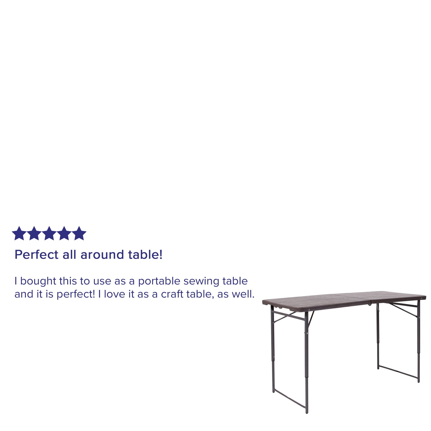 Mills 4-Foot Height Adjustable Bi-Fold Brown Wood Grain Plastic Folding Table with Carrying Handle Brown