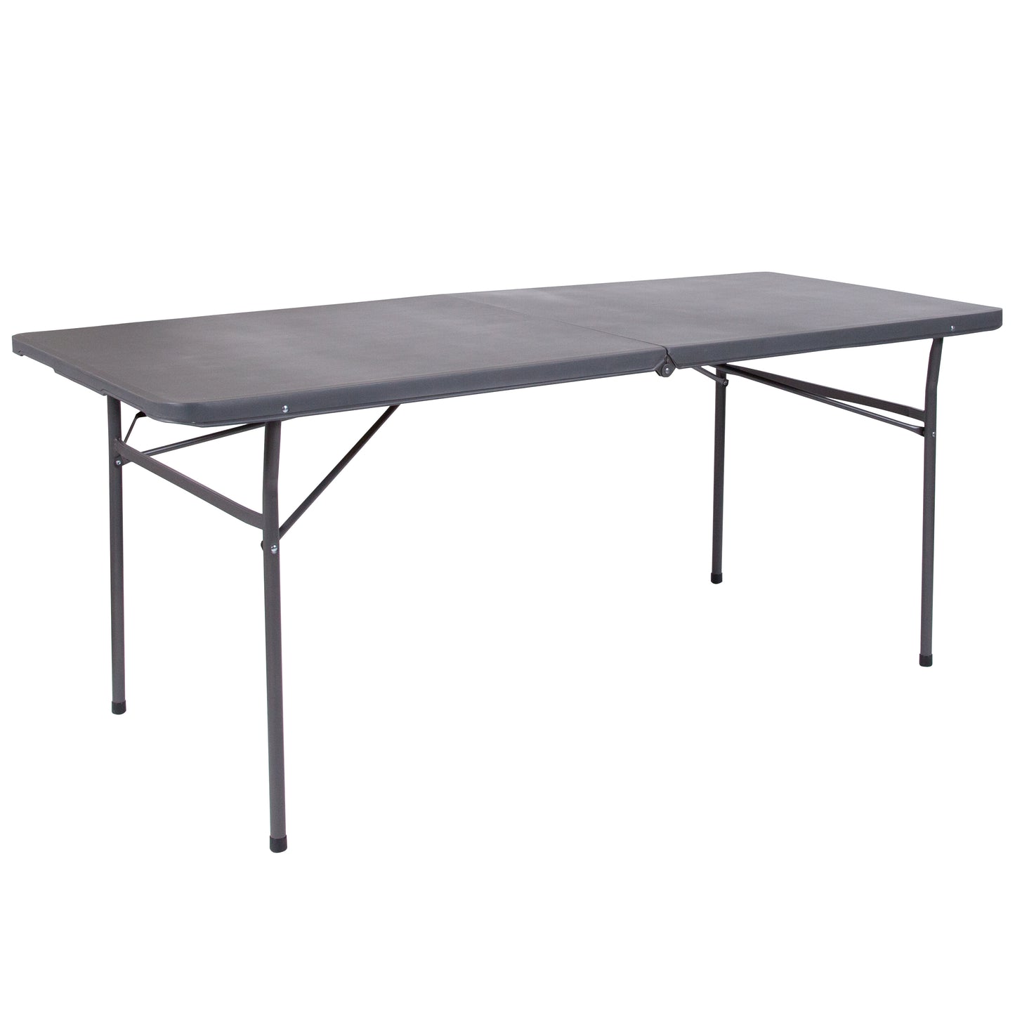 Elijah 6-Foot Bi-Fold Dark Gray Plastic Folding Table with Carrying Handle Dark Gray