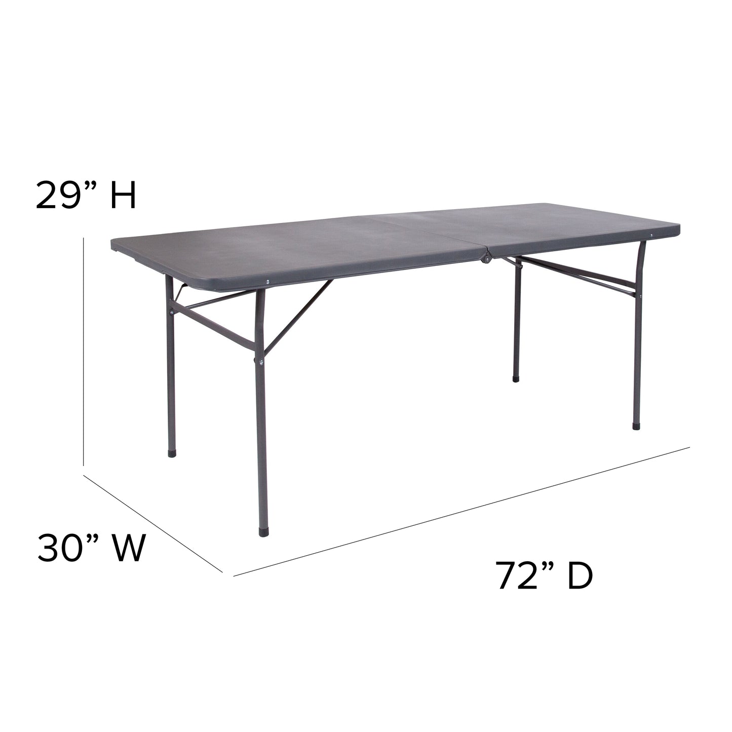 Elijah 6-Foot Bi-Fold Dark Gray Plastic Folding Table with Carrying Handle Dark Gray