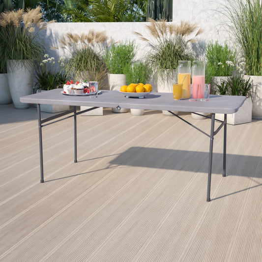 Elijah 6-Foot Bi-Fold Dark Gray Plastic Folding Table with Carrying Handle Dark Gray
