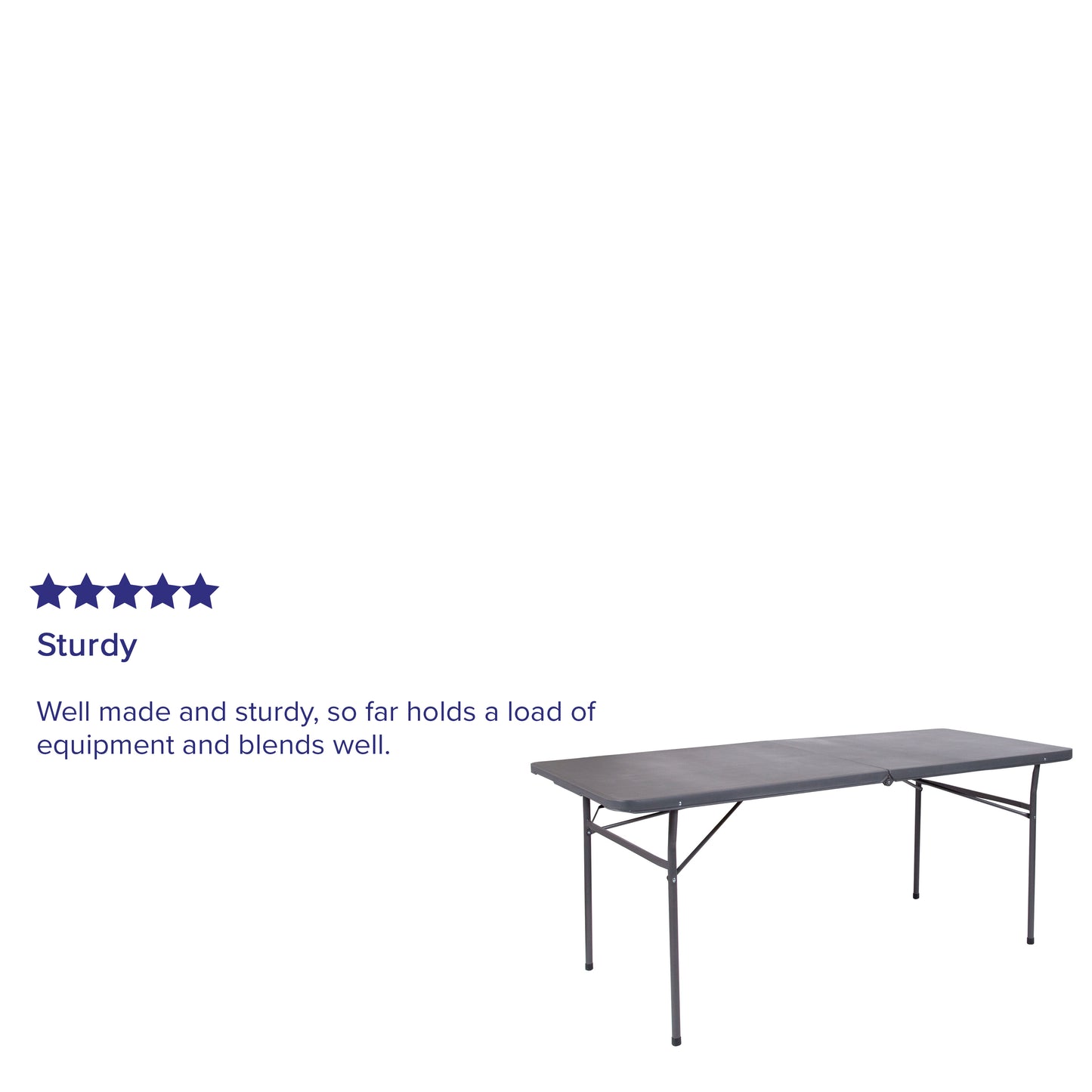 Elijah 6-Foot Bi-Fold Dark Gray Plastic Folding Table with Carrying Handle Dark Gray