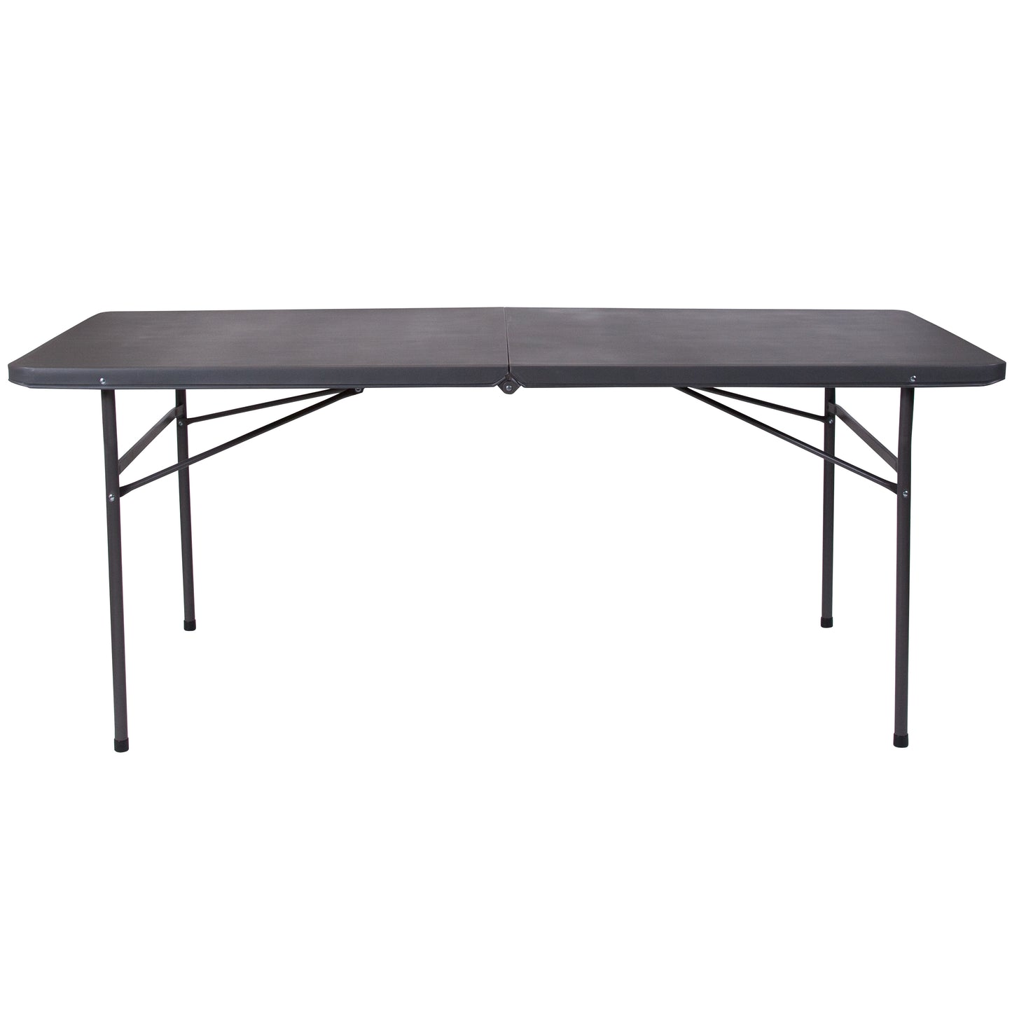 Elijah 6-Foot Bi-Fold Dark Gray Plastic Folding Table with Carrying Handle Dark Gray