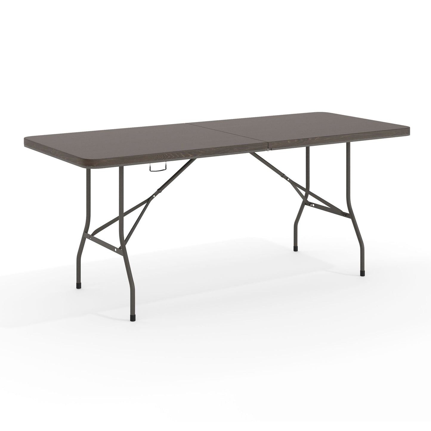 Elijah 6-Foot Bi-Fold Brown Wood Grain Plastic Folding Table with Carrying Handle Brown DAD-LF-183Z-GG
